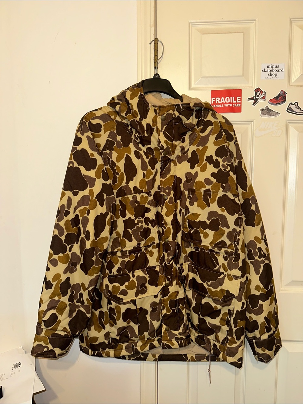 Four square Camo camouflage Hooded Jacket - Brown/Olive vintage size large